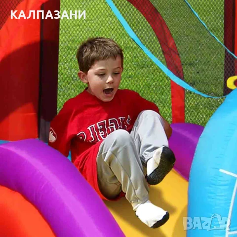 HAPPY HOP Батут замък с дракон, топки и помпа 350x350x245 9022, снимка 11 - Надуваеми играчки - 50446938