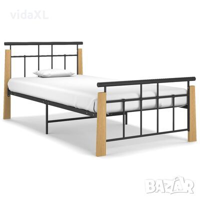 vidaXL Рамка за легло, метал и дъбов масив, 90x200 см（SKU:324897, снимка 1 - Спални и легла - 45294463