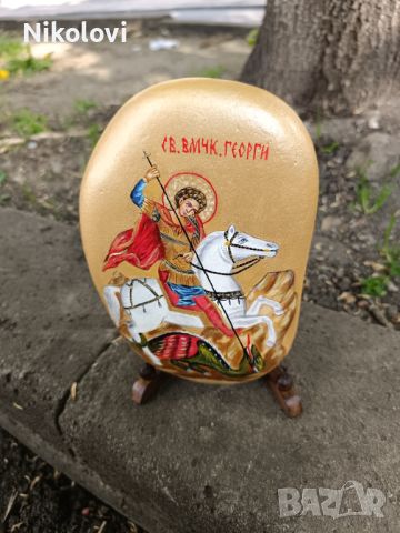 Рисувана икона *Свети Георги " върху камък , снимка 9 - Икони - 45437654