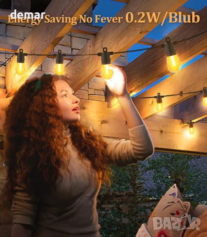 Vanranger Външни градински фестонни светлини, 15 м 15+1 S14 LED крушки, захранвани от мрежата, снимка 4 - Външни лампи - 46447620