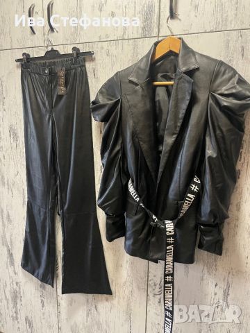 🤩 Нов кожен разкошен елегантен сет буфан ръкав  костюм от две части Caramella fashion , снимка 6 - Костюми - 45220437