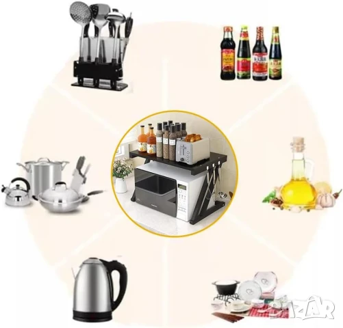 рафт стойка за микровълнова, стоманена рамка, кухненски, черен плот, снимка 7 - Етажерки - 51110658