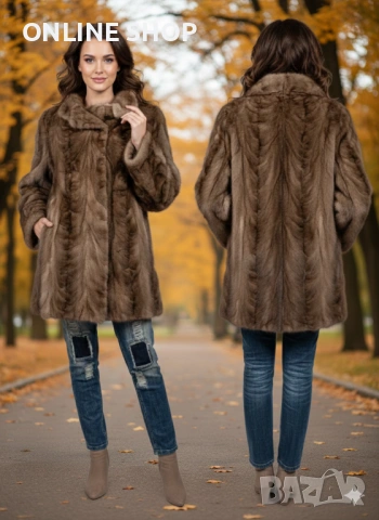 Дамско кожено палто от норка , естествен косъм