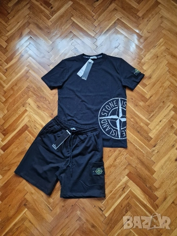 Страхотен мъжки екип къси панталони и тениска STONE ISLAND размер S M L XL 2XL , снимка 3 - Спортни дрехи, екипи - 53904232