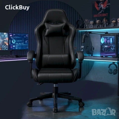 Ергономичен офис и геймърски черен стол – Максимален комфорт за гърба и врата, регулируем, снимка 2 - Столове - 54235808