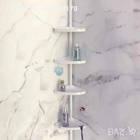 Ъглов рафт за баня на 4 нива в бял цвят с метална конструкция и максимална натоваримост до 6 кг