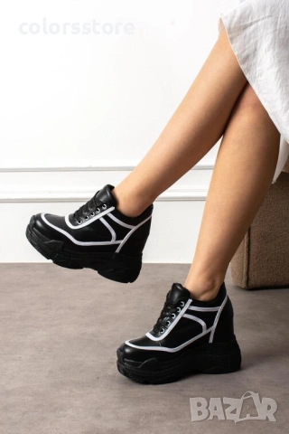 Кецове на платформа - черно с бяло - PA88 