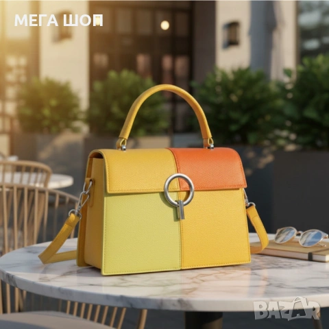 Многоцветна дамска чанта с метална тока и дълга дръжка, снимка 4 - Чанти - 53928750