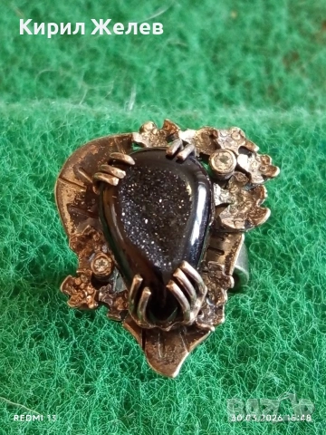 Екстравагантен сребърен пръстен с артистичен обков и ЧЕРЕН КВАРЦ елегантен 52938