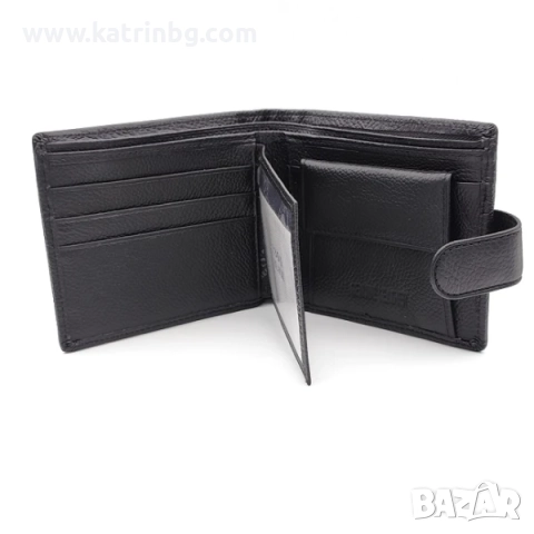 Подаръчен комплект за мъж портфейл със закопчаване и колан в черно от естествена кожа, снимка 2 - Коледни подаръци - 52415085