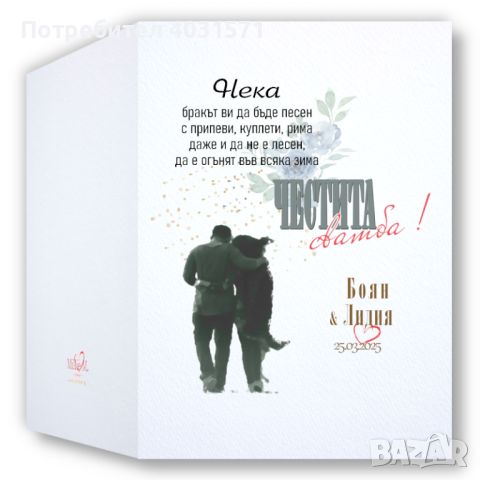 Картички " Честита сватба" - с имената на булката и младоженеца и датата на сватбата, снимка 2 - Други - 46348427