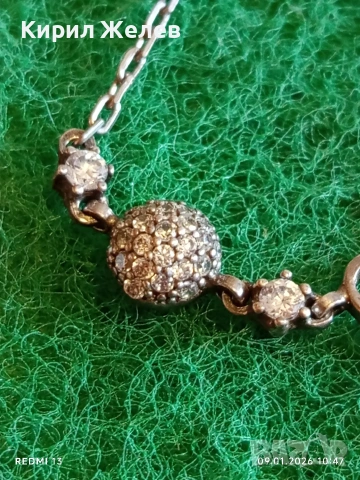 Сребърна гривна инкрустирана с кристали елегантна финна ювелирна изработка 52746, снимка 3 - Гривни - 53040933