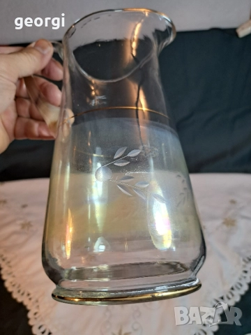 българска гравирана стъклена кана с позлата 28/2, снимка 4 - Аксесоари за кухня - 51842418