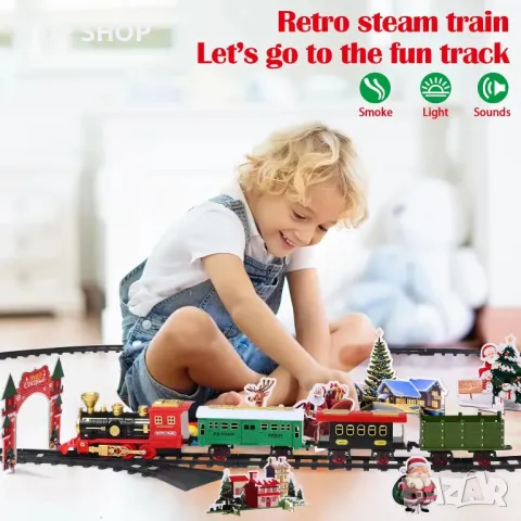 Комплект влак Doloowee, ретро парен влак със светлина и звуци, снимка 2 - Образователни игри - 49866394