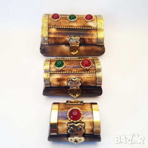 Кутии за бижута от естествен биволски рог с бронзов обков