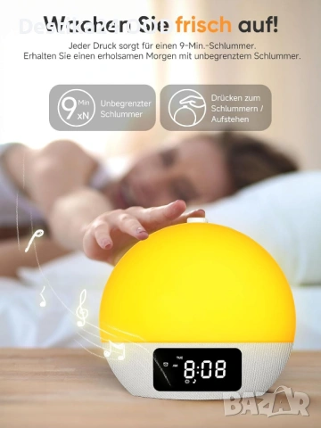 Часовник и Светлинен будилник със симулация на изгрев Bluetooth, снимка 2 - Друга електроника - 53903002