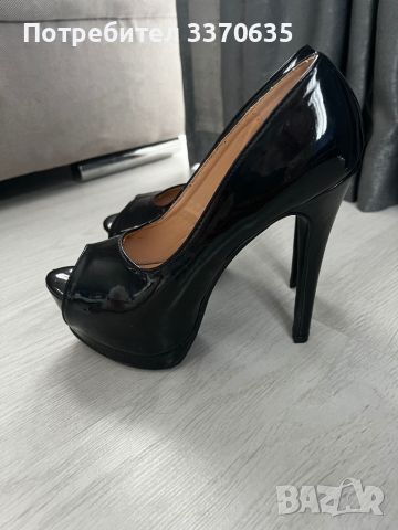 Дамски черни високи обувки на висок ток, 38 номер, снимка 7 - Дамски обувки на ток - 45567302