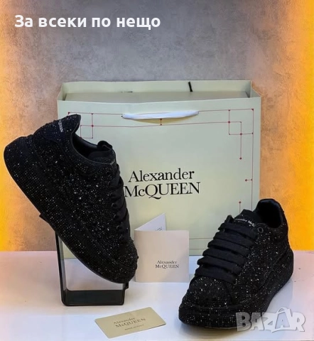 Alexander McQueen Дамски Черни Блестящи Маратонки 👟Дамски Спортни Обувки Код E. Fashion-23, снимка 2 - Маратонки - 52745463