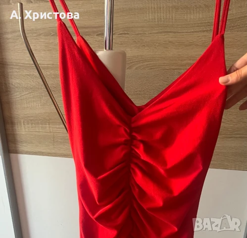 Червена къса рокля със тънки презрамки, снимка 4 - Рокли - 51271694