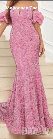 Дамска официална рокля - розова с пайети. Размер S/M, снимка 3 - Рокли - 52401338
