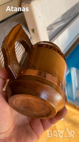 Антикварна дървена чаша с меден обков, снимка 4 - Други ценни предмети - 53846701