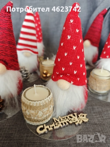 Коледно гномче +свещ , снимка 3 - Декорация за дома - 52122213
