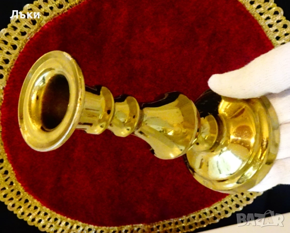 Английски бронзови свещници,дебела позлата,печат. , снимка 4 - Антикварни и старинни предмети - 52818299