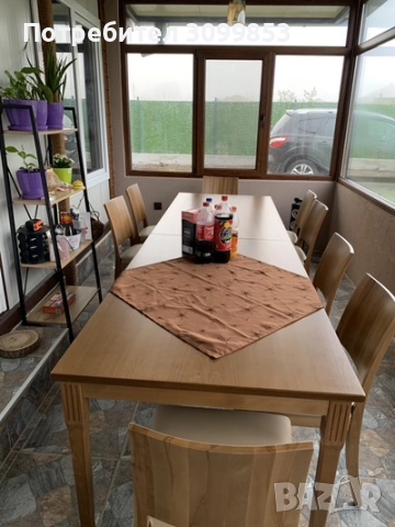 масивна маса със струговани крака и 6 броя масивни столове , снимка 4 - Маси - 52496135