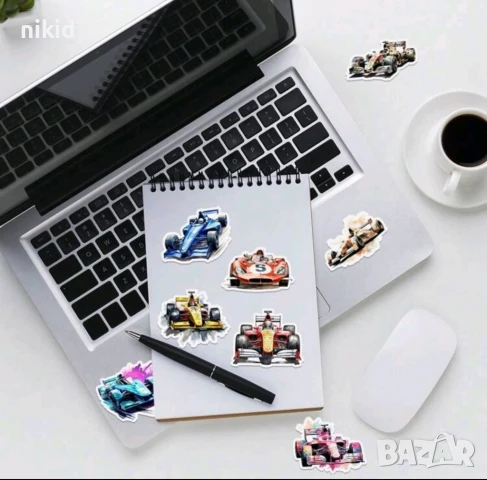 50 бр Рали Формула Автомобил кола самозалепващи лепенки стикери за украса декор картонена торта и др, снимка 6 - Други - 51322328