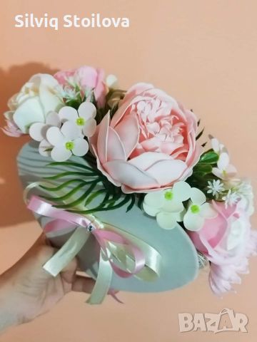 Велурена кутия сърце със сапунени цветя    , снимка 3 - Подаръци за жени - 45980792
