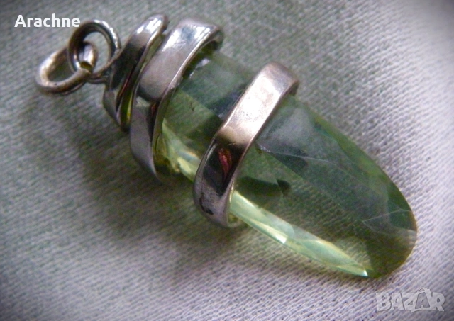 Рядък медальон-ураново стъкло,сребро от Fenton glass,USA, снимка 5 - Колиета, медальони, синджири - 41873992