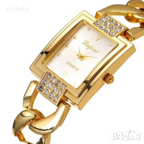Прекрасен нов дамски ръчен часовник с метална верижка в златен цвят., снимка 4 - Дамски - 45342352