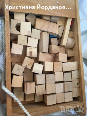 Дървена ретро играчка за дърпане с конструктор вътре, снимка 8 - Конструктори - 51228553