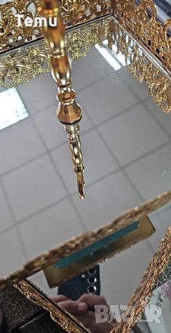 Луксозна двуетажна декорация в златисто с огледални основи, подходяща и като поставка за бижута, снимка 1 - Декорация за дома - 46433483