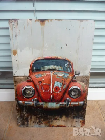 Метална табела кола volkswagen beetle бръмбар костенурка лепенки ръжда готин