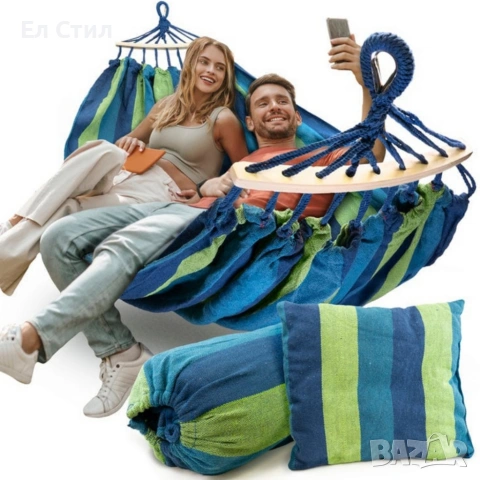 Хамак XXL с възглавница и чанта — максимален комфорт до 250 кг за релакс навън, снимка 8 - Други - 53356356