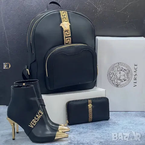 дамски комплект чанта/ раница, боти  на ток и портмоне fendi versace , снимка 10 - Дамски боти - 48275290