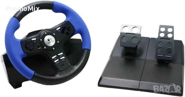 Геймърски волан с педали за PC Logitech Driving Force EX вибрация USB PlayStation2, снимка 1