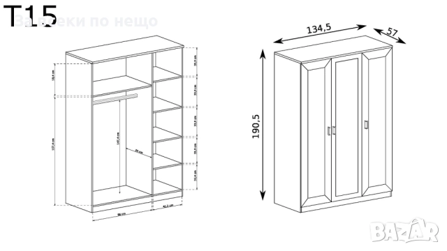 Гардероб TADEUSZ T-15 дъб лефкас Код P1570, снимка 2 - Гардероби - 52580107