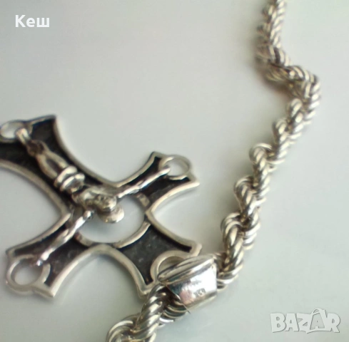 Сребърен синджир с кръст 61.24гр., снимка 4 - Колиета, медальони, синджири - 54293525