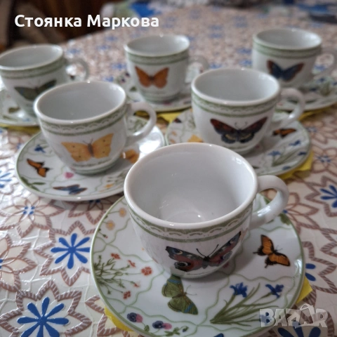Порцеланов сервиз за късо кафе с пеперуди