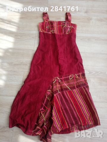 Червена ленена рокля, снимка 2 - Рокли - 45490294