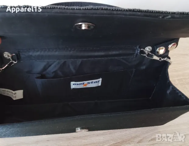 Нова черна сатенена чантичка с мъниста, снимка 7 - Чанти - 50203717