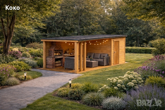 Дървена веранда със сервизно помещение