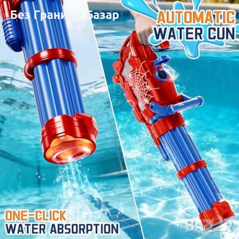 Нов Автоматичен воден пистолет Spider 1500ml LED светлини звук деца игра, снимка 3 - Други - 53644477