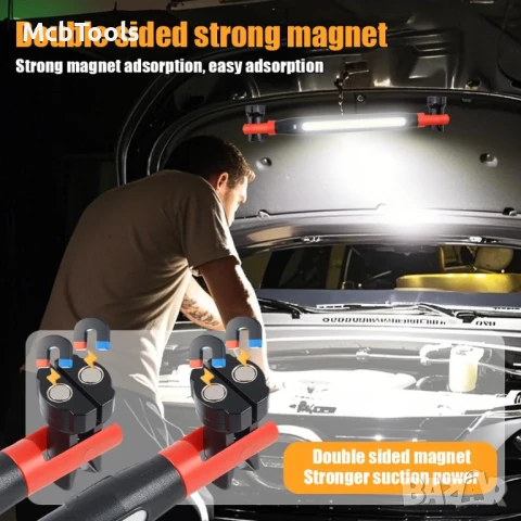 Работна LED лампа за под капака на автомобила с магнит и куки USB-C, снимка 4 - Други инструменти - 50942123