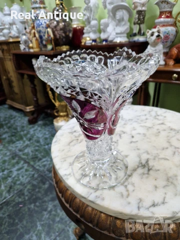 Прекрасна антикварна колекционерска немска кристална ваза , снимка 6 - Вази - 50950943