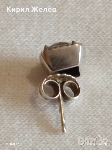 Сребърна обеца с инкрустиран брилянт елегантен дизайн 34403, снимка 6 - Обеци - 52718340