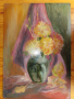 Картина -масло, фазер, ваза с хризантеми,51х36см.