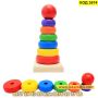 Занимателна играчка дървена пирамида с цветни рингове - КОД 3674, снимка 9